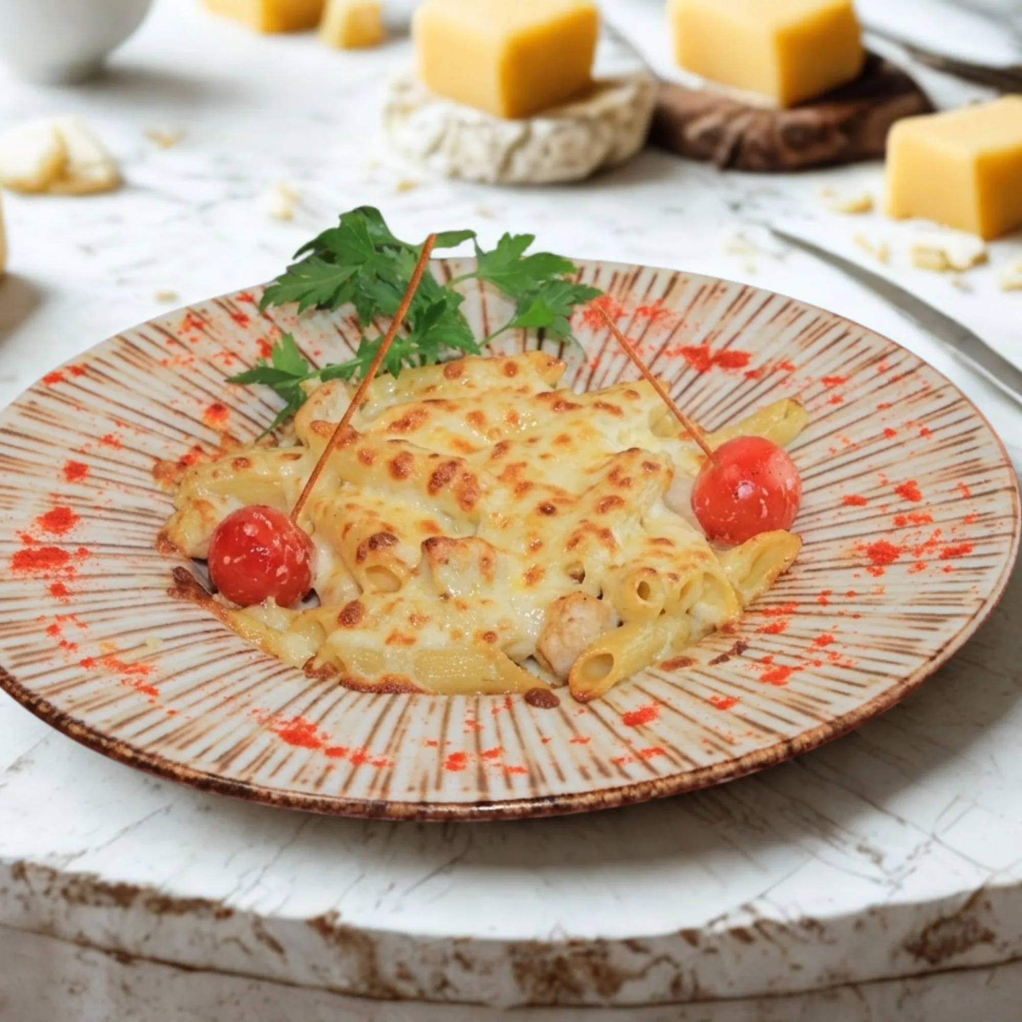 Pollo Makarna Tavuklu, Fırında, Kaşarlı